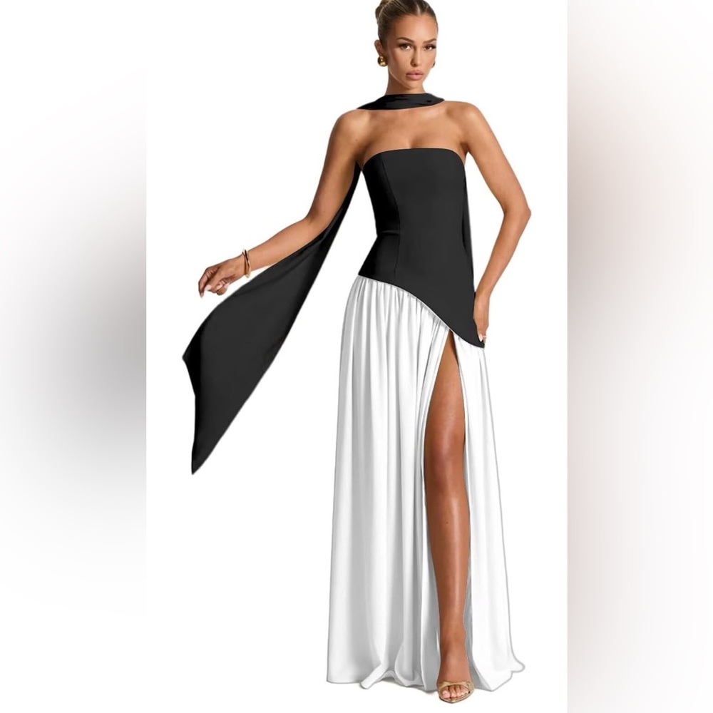Strapless Black and White Evening Gown Corset